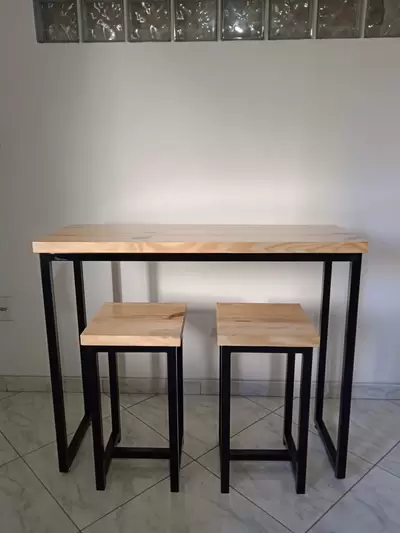 Balcão com 2 Banquetas Estilo Industrial